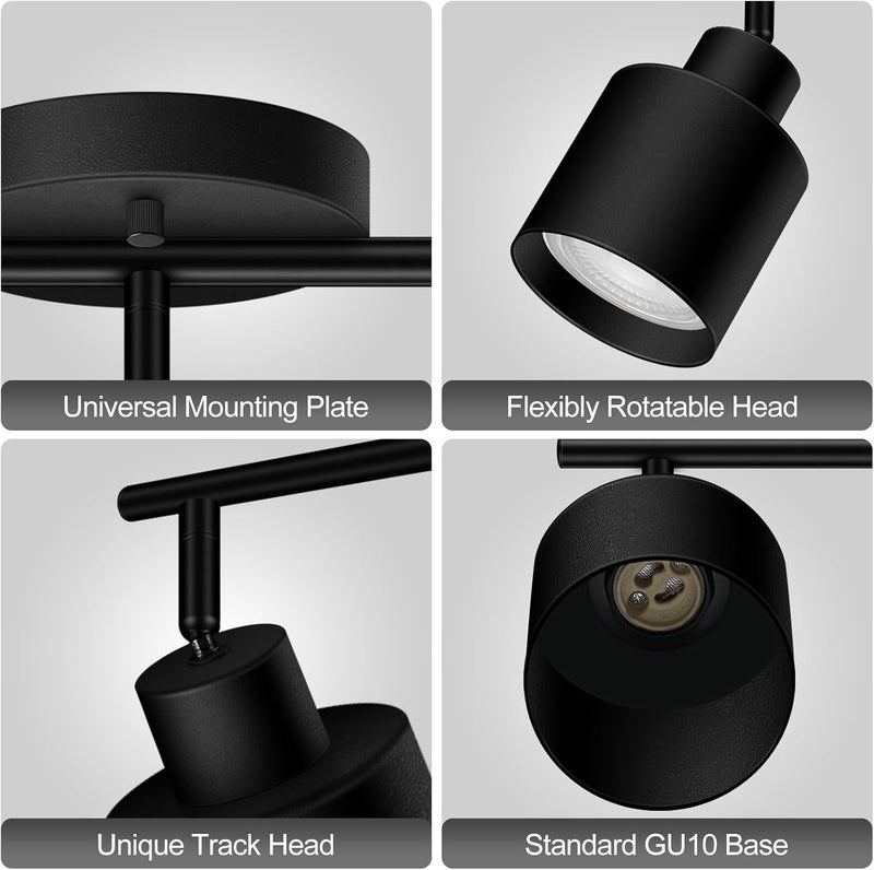 BoostArea Store 3-Light Led Track Lighting,Black Ceiling Lighting Fixtures,Wall Sconces Ceiling Spotlight with Foldable Light Arms for Kitchen, Closet, Bedroom,GU10 Socket, Bulbs Not Included - Image 4